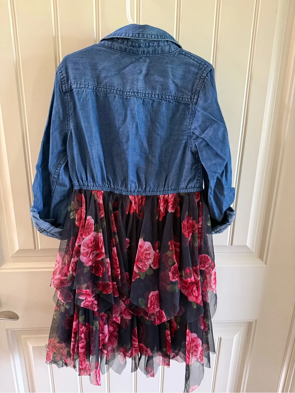 Justice Denim Shirt Dress with Black & Pink Floral Tulle Skirt size 8